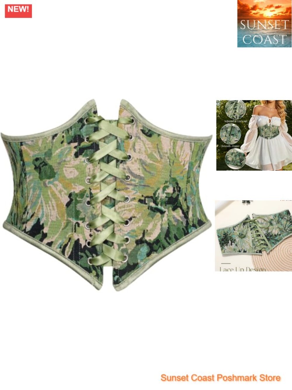 Floral Lace Up Corset Belt Polyester Spandex Renaissance Waist Belt